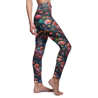 Womens Skinny Casual Leggings All Over Print Hawaiian Tropical Coral Reef Fish